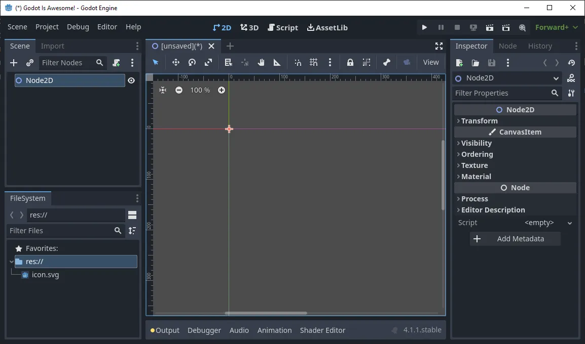 Empty scene with Node2D as scene route